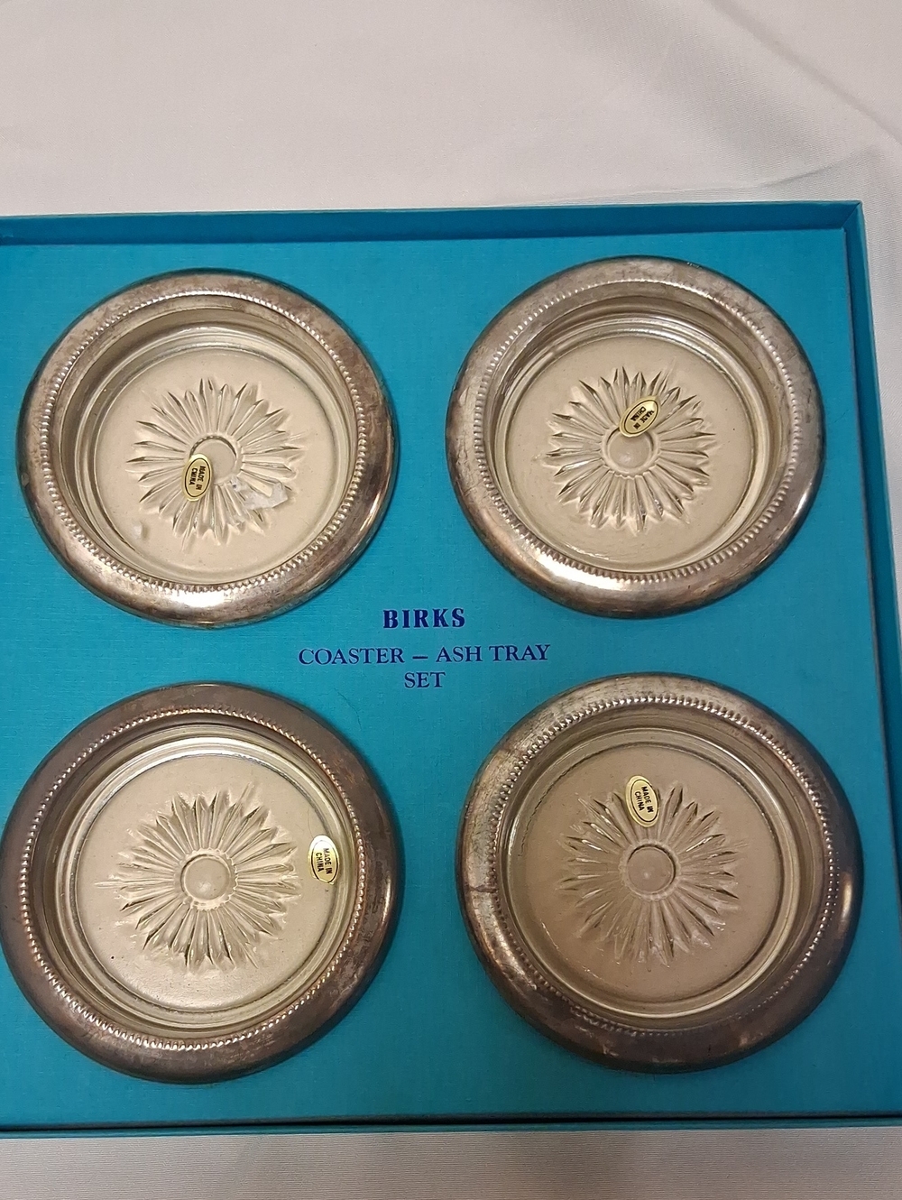 Birks Cream & Silver-Tone Coaster and Ashtray Set